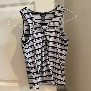 Black and Grey Striped Lace Up Crop Top Size M